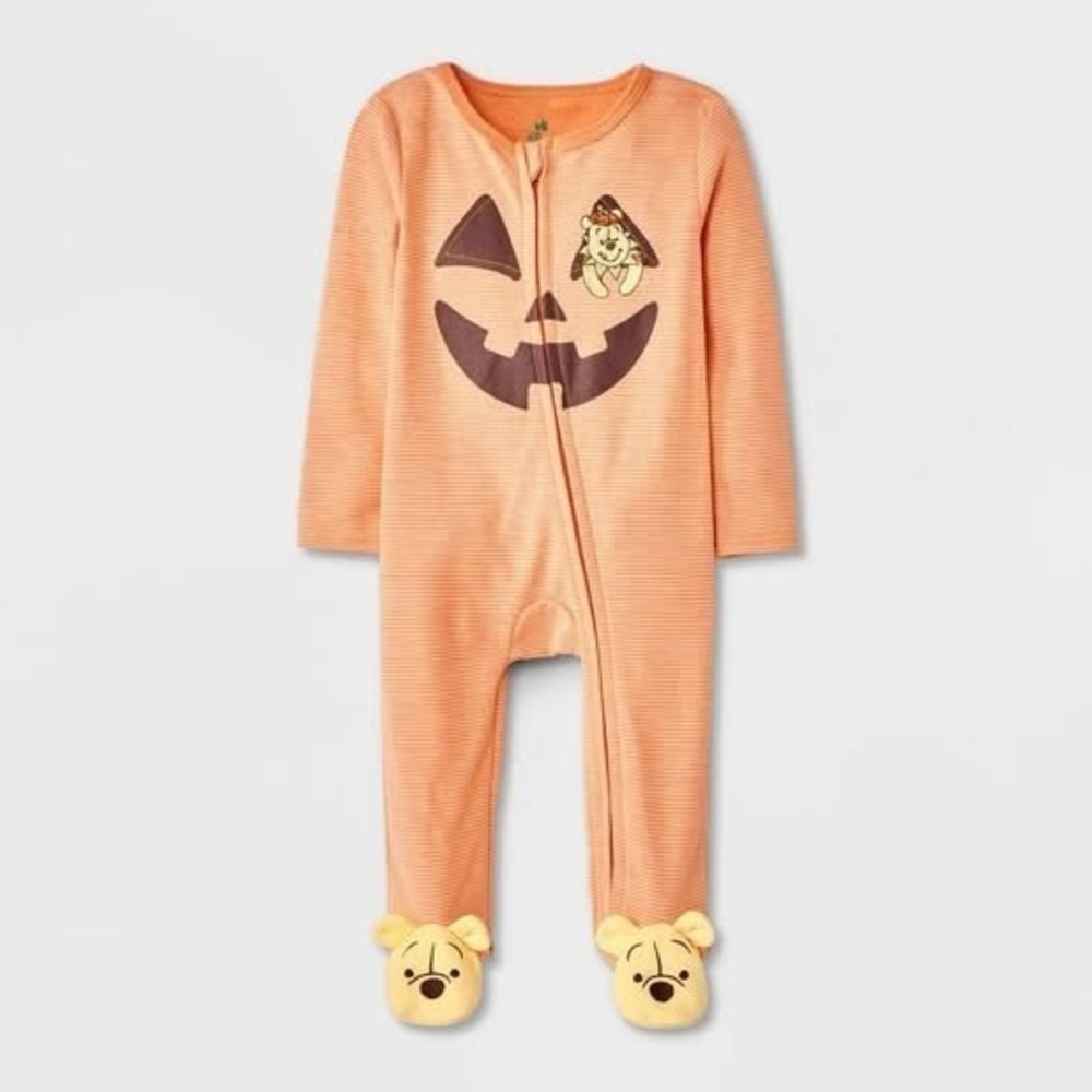 Disney Baby Winnie the Pooh Halloween Pumpkin Sleeper Romper 0-3 Months